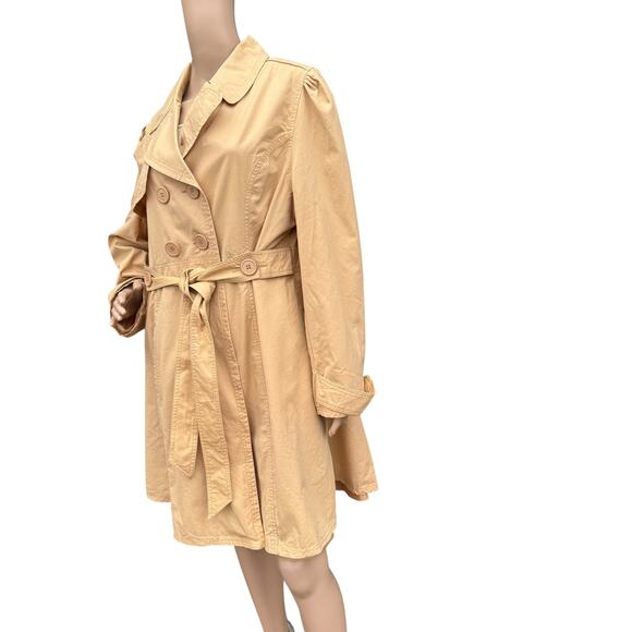 Chadwicks 16 Tan Trench Coat Double Breasted Puffer Sleeve TieBelt Cotton Jacket - Picture 3 of 12